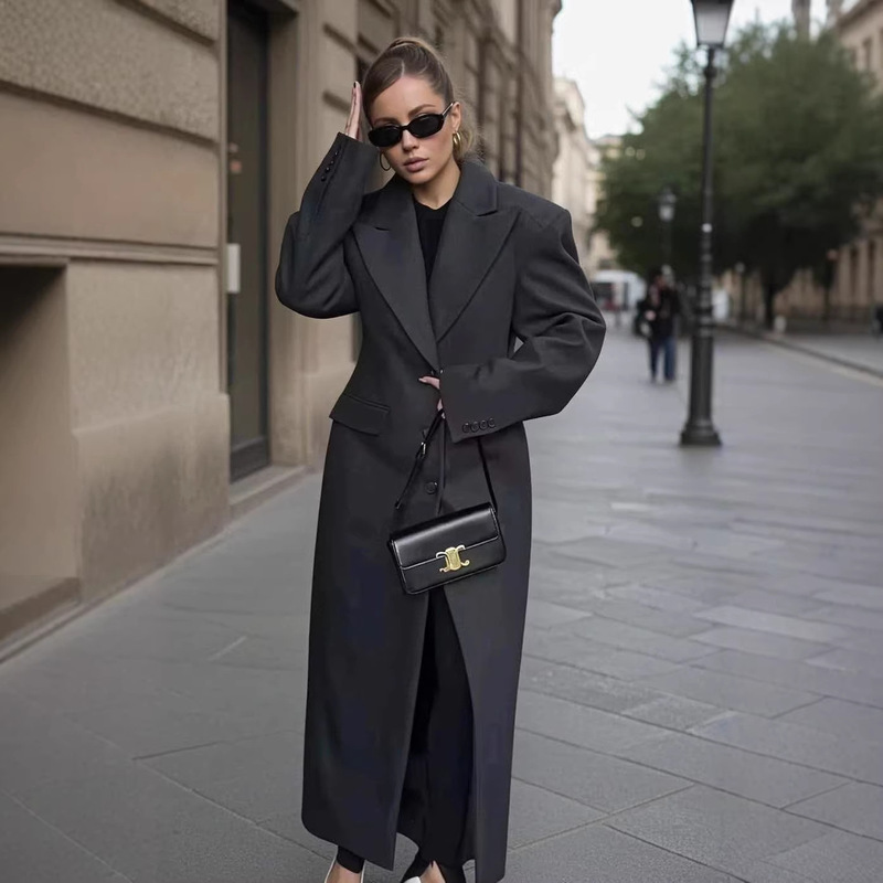 Za Cross-Border European and American Foreign Trade Women's Clothing, Popular on Aliexpress, Autumn Commuter Versatile Dark Gray Long Wool Coat Za Cross-Border European and American Foreign Trade Women's Clothing, Popular on Aliexpress, Autumn Commuter Versatile Dark Gray Long Wool Coat