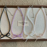Французский лебедь шея девушка бант черный шпинель Chocker ключица шея ретро темперамент нишевое ожерелье