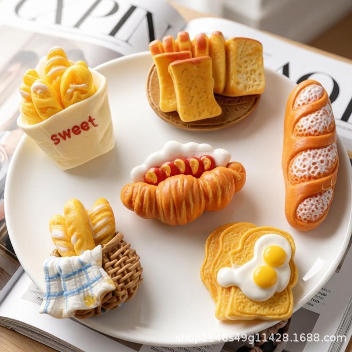 Egg Toast Food Toy Bread Basket Cream Glue Hairpin DIY Trinket Keychain Refrigerator Magnet Resin Accessories