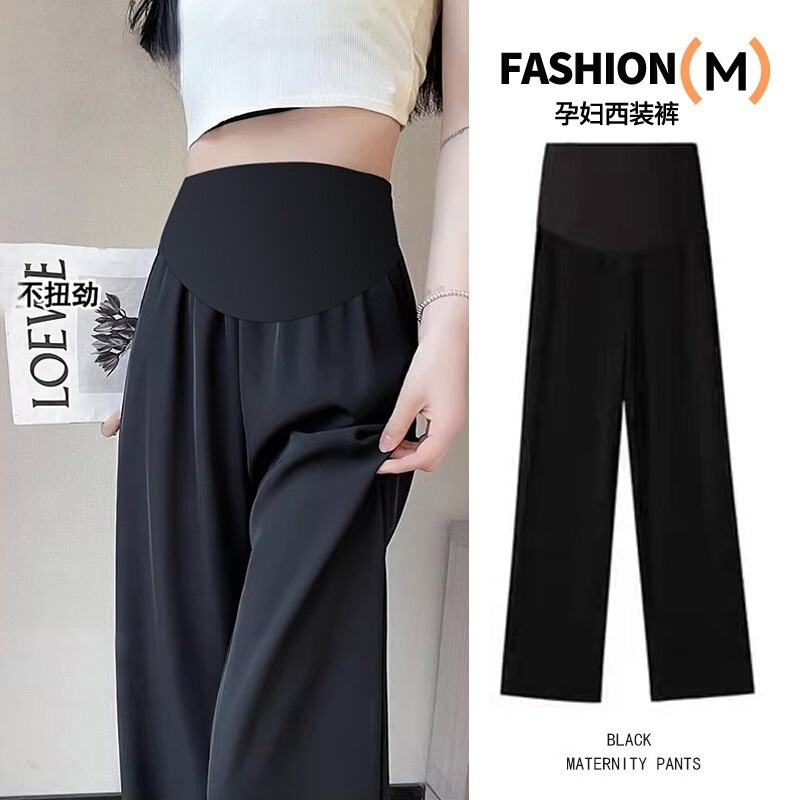 Pregnant Women's Wide-Leg Pants, Suit Pants, Non-Stretching Outer Wear, Belly-Supporting Long Nine-Point Pants, Maternity Pants, Spring and Summer Thin Style