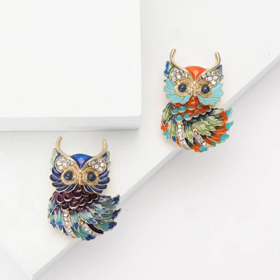 European and American Cute Alloy Enamel Owl Brooch Niche All-match Women's Suit Cardigan Corsage Jewelry Pin