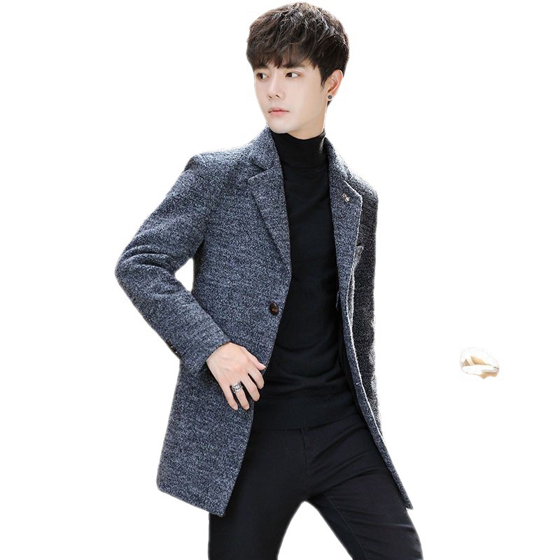 Abrigo de primavera y otoño abrigo de los hombres abrigo medio largo abrigo de los hombres jóvenes abrigo de lana delgado de estilo coreano abrigo de los hombres gabardina