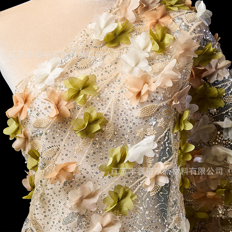 Customizado 3D tubo de cuentas tridimensional tela bordada vestido vestido de boda vestido de espectáculo