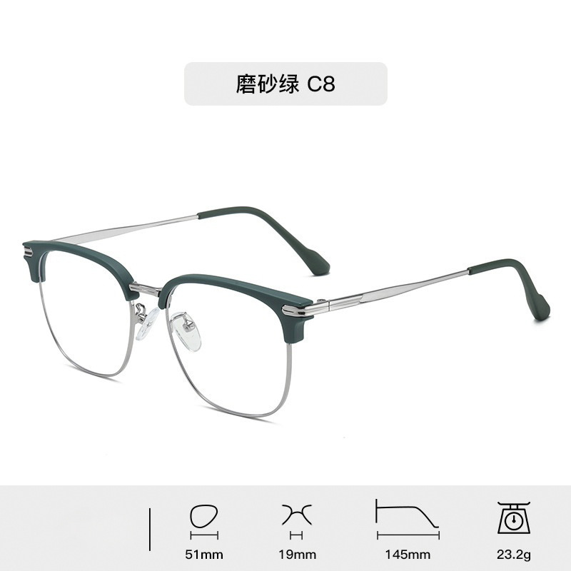 TR90 gafas para hombres con grados de gran cara, miopía, cara pequeña, marco de ojos, medio marco de cejas femeninas