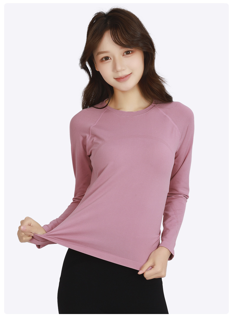 Otoño y invierno con cojín de pecho respirante, absorción de humedad, sudor, yoga, ropa de mangas largas para mujeres, ropa de ejercicios para adelgazar y correr, manga larga