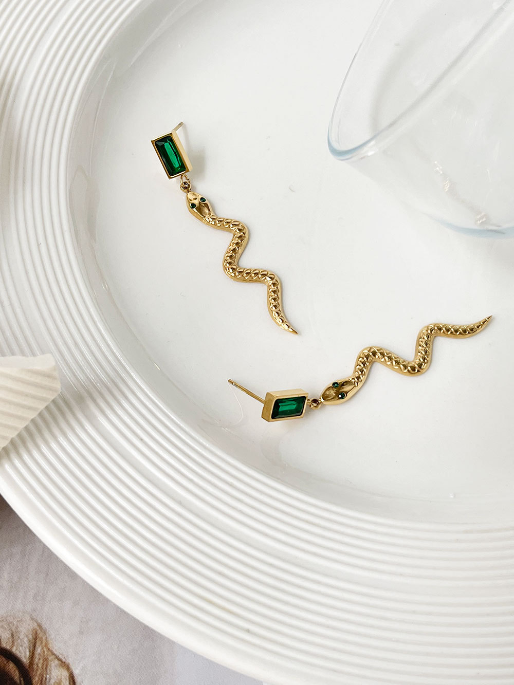 Fashion Snake Stainless Steel Plating Inlay Zircon Drop Earrings 1 Pair