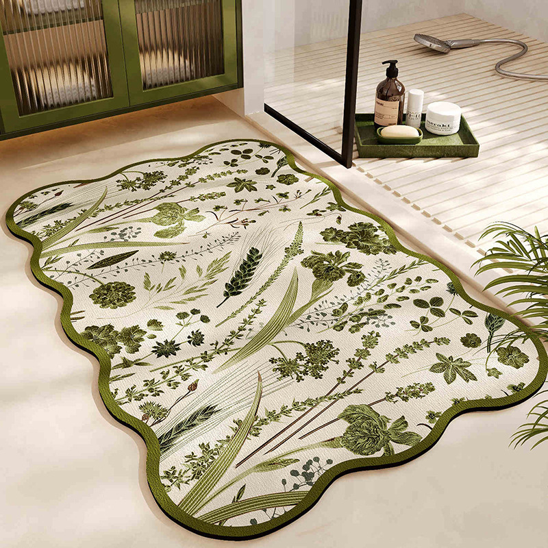 Cross-Border Diatom Mud Floor Mat Green Forest Bathroom Floor Mat Temu Amazon Same Style Water-Absorbent Quick-Drying Anti-Slip Mat