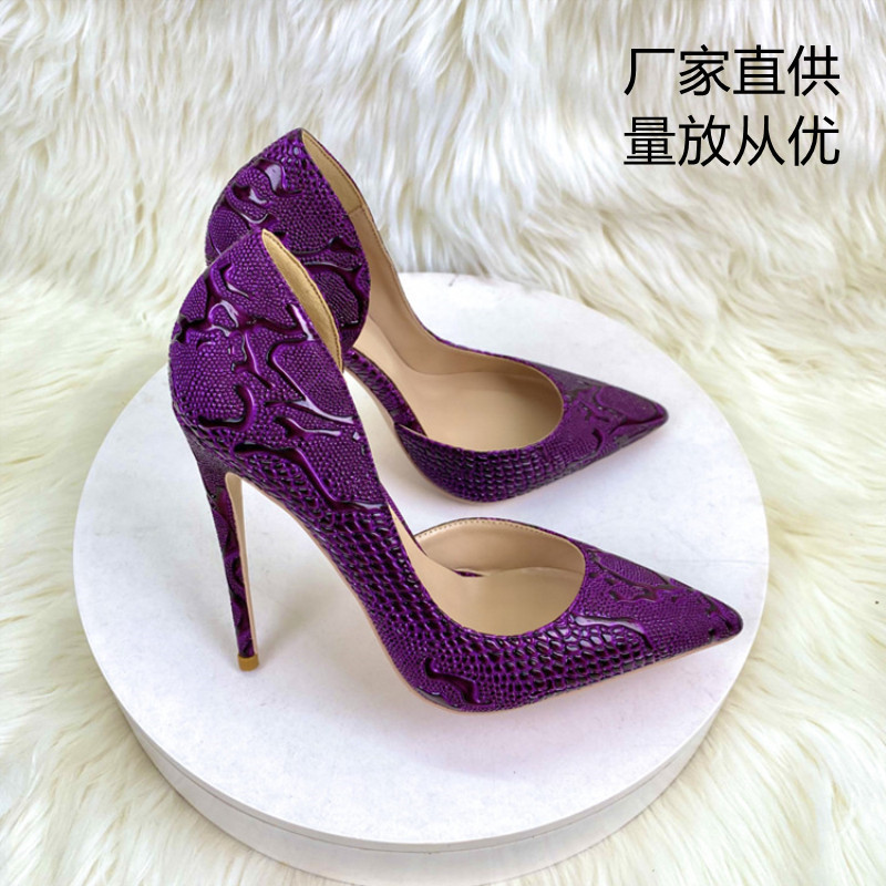 Cross-border foreign trade wholesale 2022 new purple high heels 12cm pointed heel shallow side empty shoes women's shoes