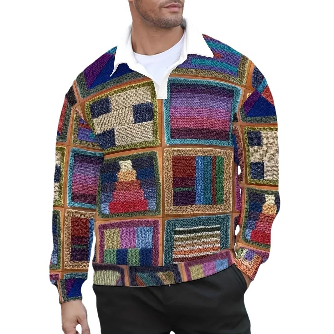 Sudadera de otoño e invierno para hombre, primavera y otoño, versión europea, nuevo top suelto de cuello medio abierto, estampado de tendencia colorida MB14