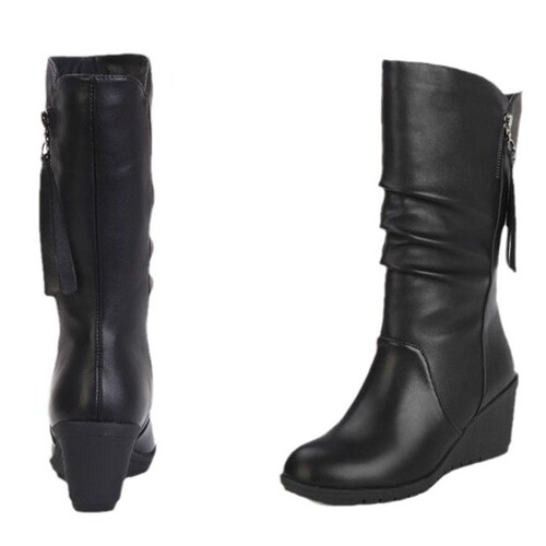 Women's Autumn/Winter Fashion Casual Slope-Heel Non-Slip Mid-Calf Boots, Warm Snow Boots, Dropshipping Women's Boots