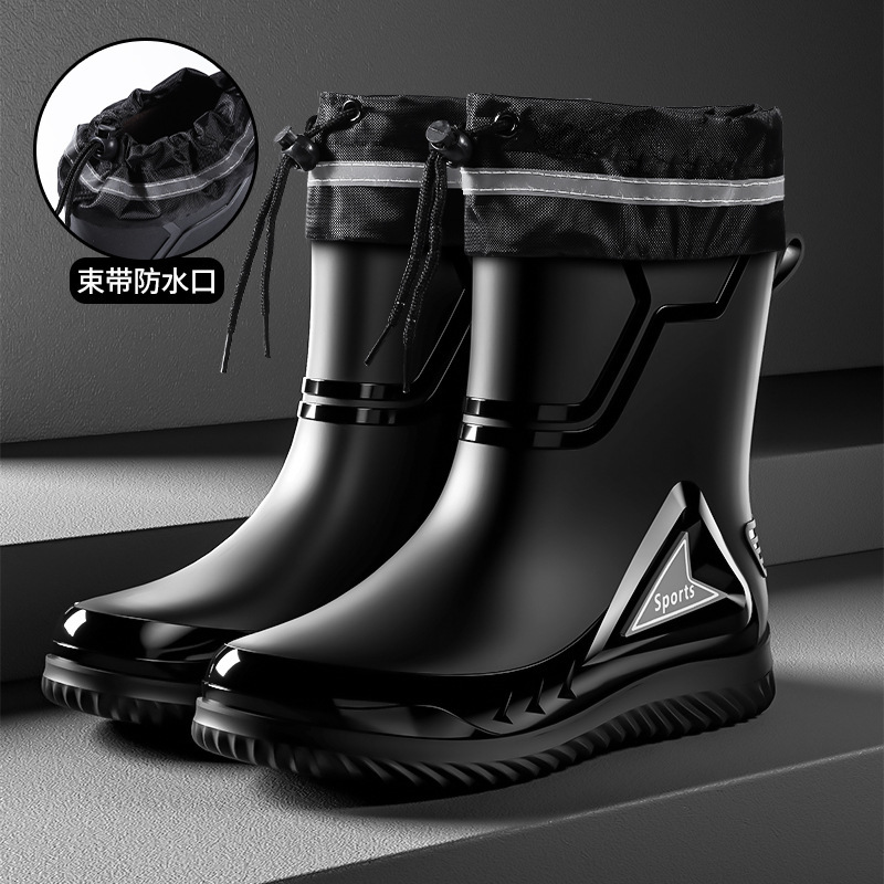 男性用レインブーツ、新しい防水アウトドアウォーターシューズ、キッチン滑り止め作業用ゴム靴、ベルベット暖かいレインブーツ|undefined