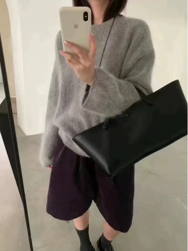 早秋冬仿水貂绒针织衫上衣女2025新款韩版宽松慵懒风长袖套头毛衣|undefined