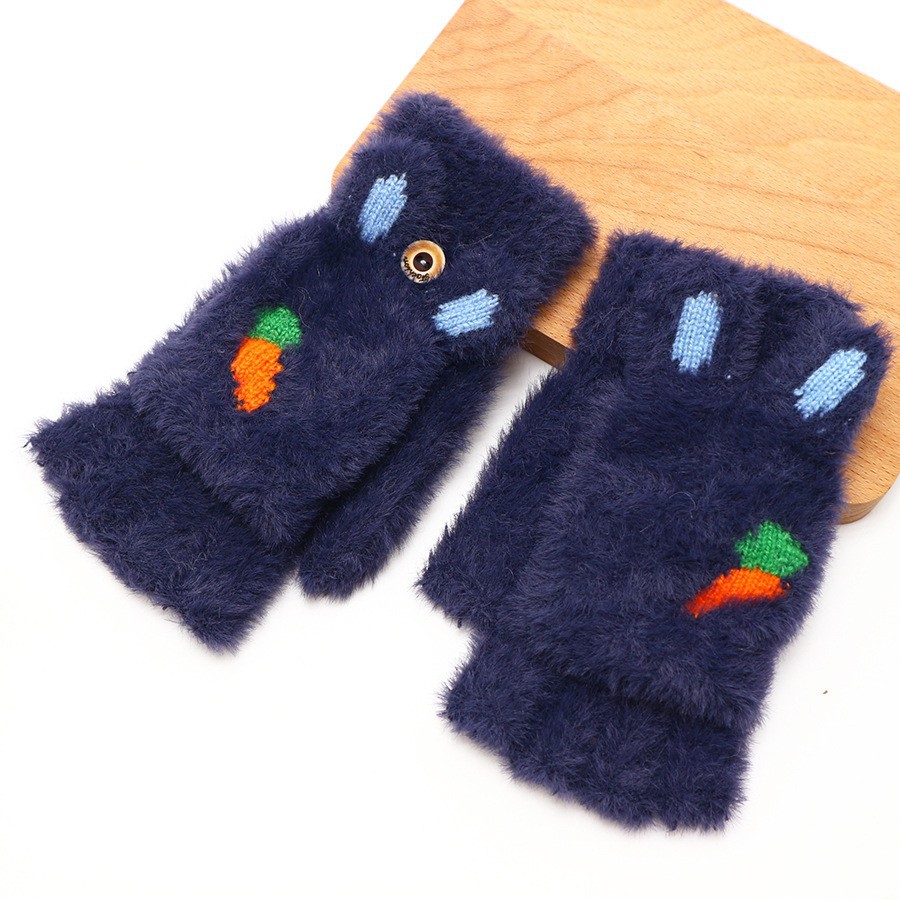 Guantes de invierno de medio dedo para niños niños niños niños niñas estudiantes lindos guantes de peluche de dibujos animados