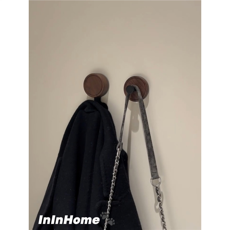 Light Luxury Walnut Coat Hook Hanger Strong Adhesive Wall-Mounted Clothes Hanger No-Drill Sticky Hook Hanger