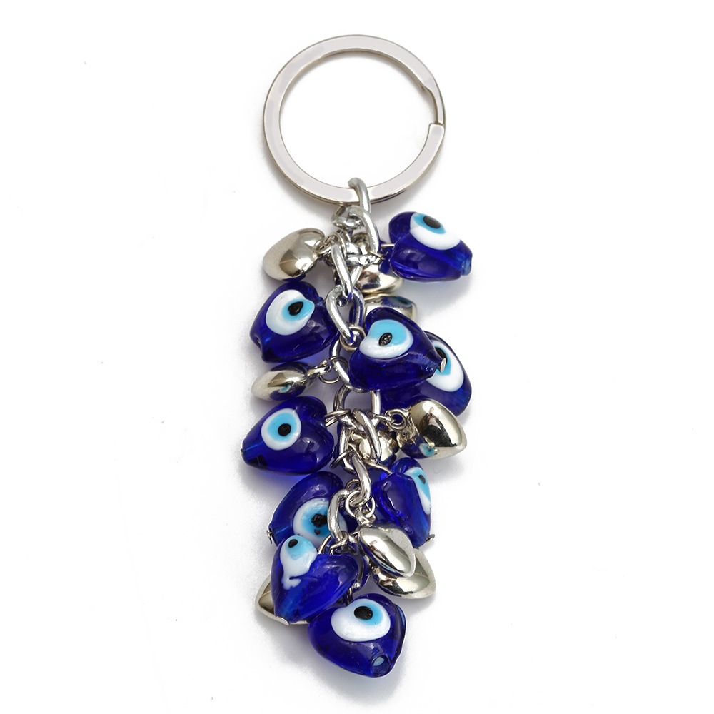 Cross-Border Foreign Trade Devil's Eye Alloy Keychain Lucky Heart Blue Eye Glass Pendant Bag Accessory