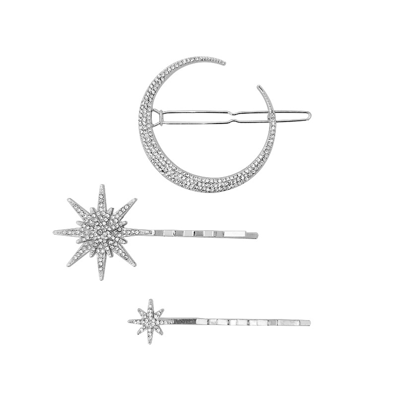 Europe And America Star Moon Hairpin Set Fashion Diamond Word Clip Retro Side Clip display picture 5