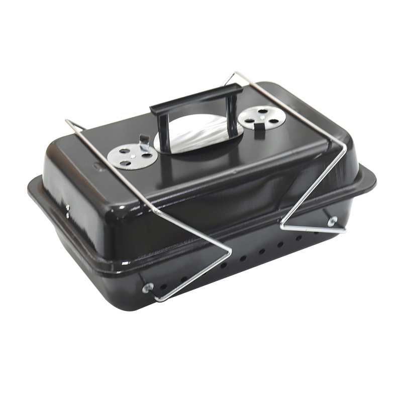 Estufa de barbacoa al aire libre portátil con tapa negro esmalte de carbono horno plegable barbacoa parrilla hogar Zibo barbacoa