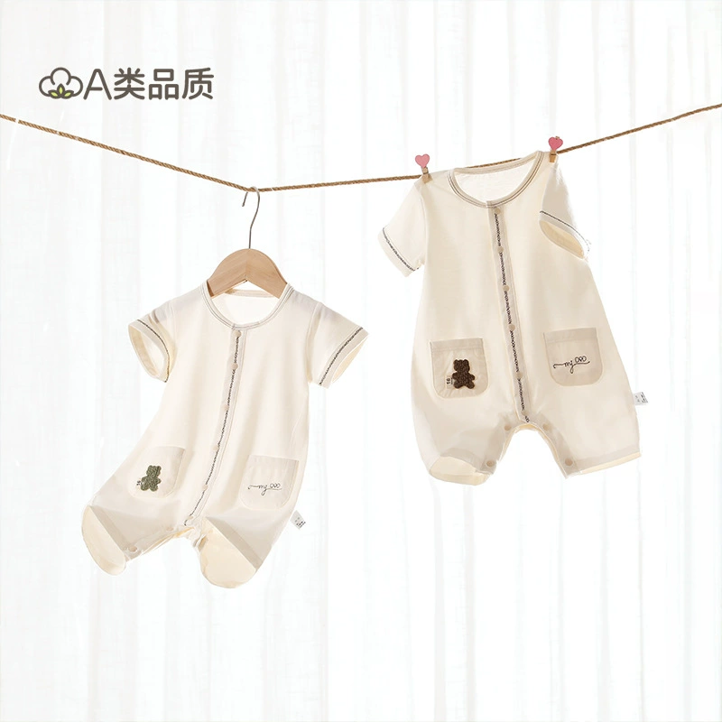 Новые летние новинки: детская одежда Youkesi, тонкий комбинезон с короткими рукавами для новорожденных, вышитый комбинезон с застежкой спереди.