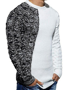 European and American Color-Blocked Sweaters 2025 Autumn and Winter Round Neck Long-Sleeved Knitted Slim Sweaters Cross-Border Amazon Muscle Men's Clothing