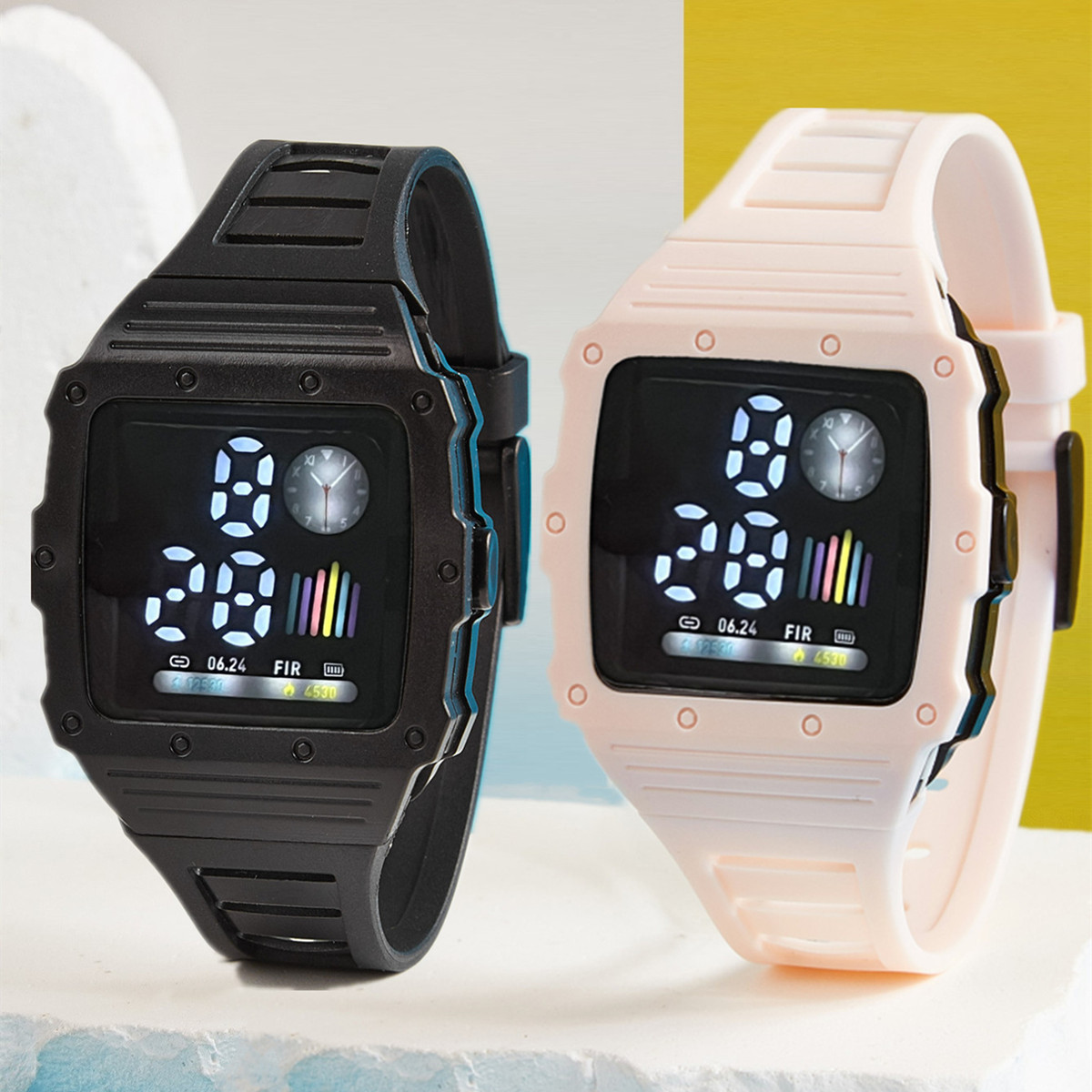 Moda simple macaron LED reloj electrónico Junior High School estudiante pareja reloj digital de una sola pieza reloj de entrega