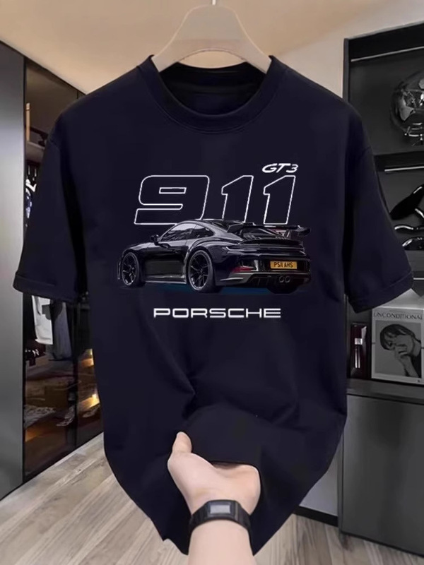 アメリカンヒップホップシンプル911カープリント半袖Tシャツメンズ夏オーバーサイズトレンドブランドベーシックルーズTシャツ|undefined