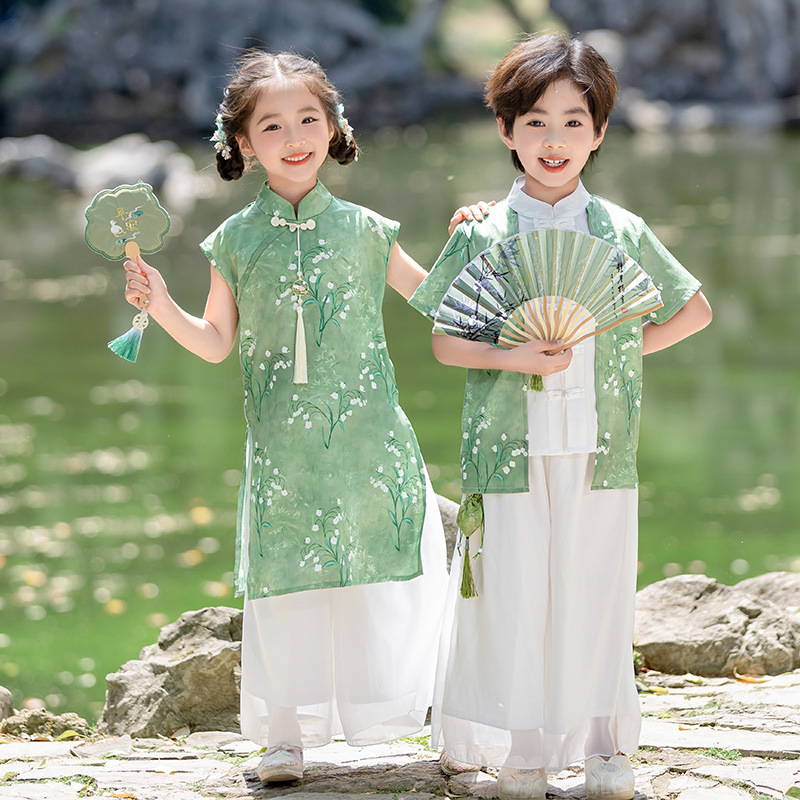 男女童夏季汉服中国风古装唐装演出服幼儿园小学生朗诵合唱表演服