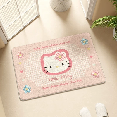 Avtomobil döşəmə paspasları — Mat, Entrance Door Mat - hello-kitty-houndstooth-pink-4060cm-imitation-cashmere