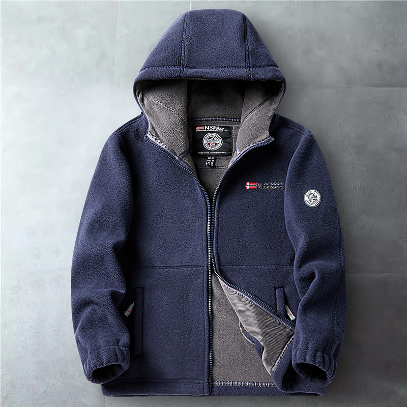 [9819 Hooded] Norwegian Cold-Resistant and Warm Thickeneded Double-Layer Hooded Polar Fleece Winter Large Size Men's Fleece-Lined