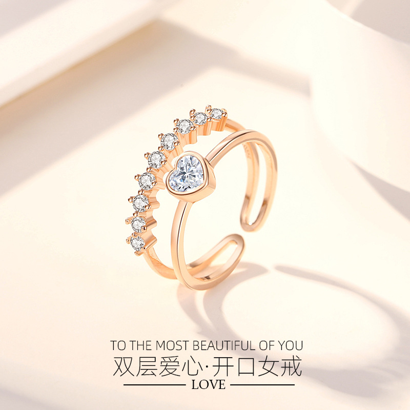 Joyería de anillo de estilo coreano 925 de plata esterlina de doble capa anillo encantador de la moda de las mujeres