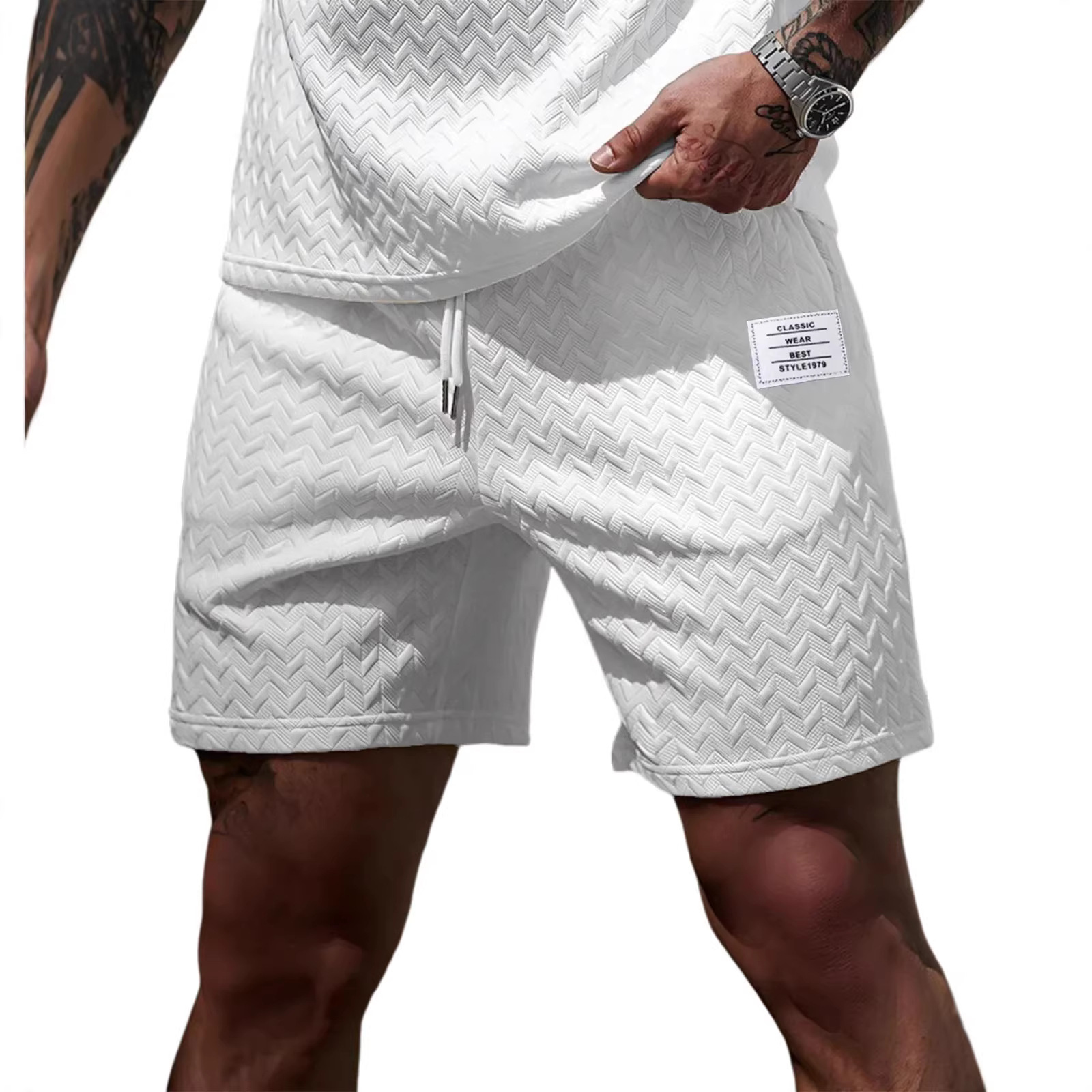 Men's Clothing Men's Summer Casual Shorts Loose Fit Solid Color Jacquard Fabric Drawstring Beach Pants Style For Formal & Casual_voghion.com