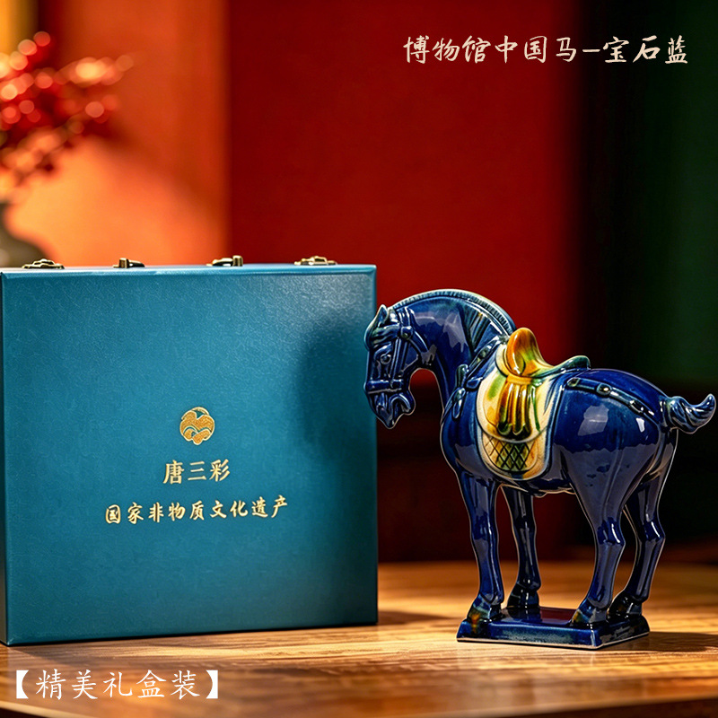 Tang tres coloridos caballos cerámicos decoraciones del año del caballo seis caballos Museo de caballos chinos artesanías decoraciones de sala de estar