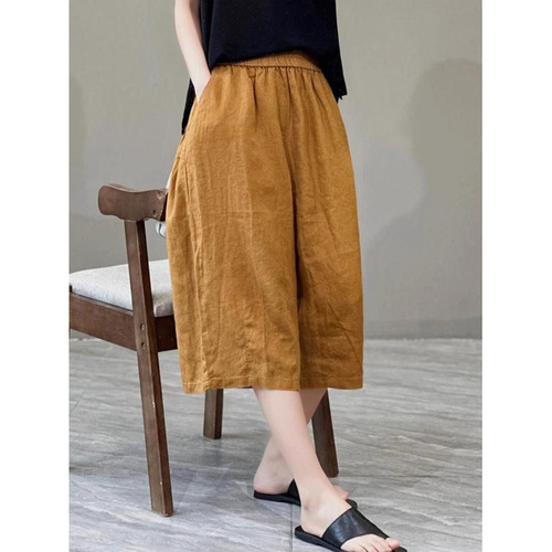 Stylish Cotton and Linen Wide Leg Pants for Women - Summer Thin Cut-off Pants - 2025 New Arrival Short Pants - Straight Leg Mother's Pants - Casual Pants