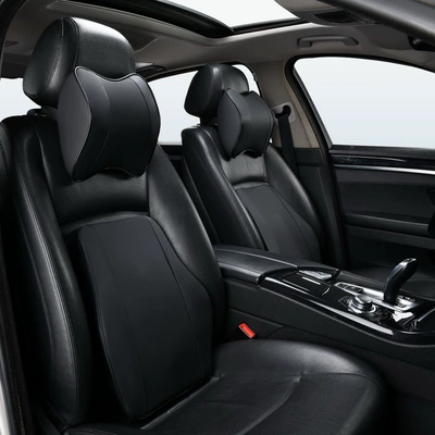 Headrest – Lumbar Support, Car Seat, Universal - cost-effective-leather-headrest-lumbar-support-classic-black