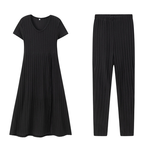 2025 Spring & Fall Bestselling New Arrival European & American Cross-Border Fashion Casual Short-Sleeve Slit Long Dress and Pants Set