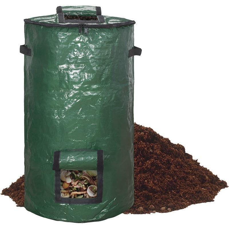 Compost Bin Bag Reusable Garden Yard Garbage Bag 34 Gallon with Skylight Yard Bag with Lid Trash Can