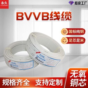 Bvvb Sheathed Wire National Standard Two-Core Three-Core 2.5/4 Square Copper Core Wire Home Decoration Engineering Wire Flat Hard Sheath