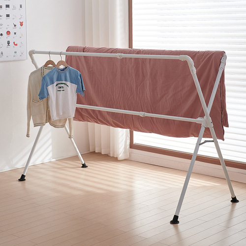 Carbon steel painted clothes drying rack floor-standing folding telescopic indoor and outdoor clothes drying rack three-pole balcony clothes drying rod clothes rack