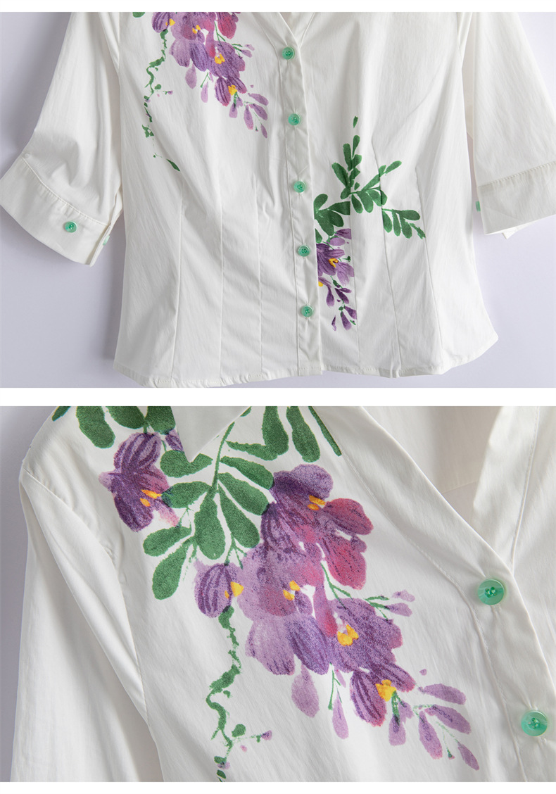 Bộ vest nữ hai mảnh áo sơ mi in họa tiết kết hợp quần ống suông cạp cao — Màu ảnh chi tiết 21