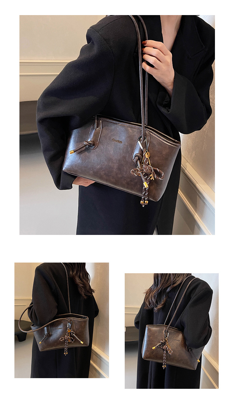 Borsa a tracolla semplice da donna, in PU, con texture retrò, casual, per pendolari, primavera ed estate, personalità europea e americana_voghion.com