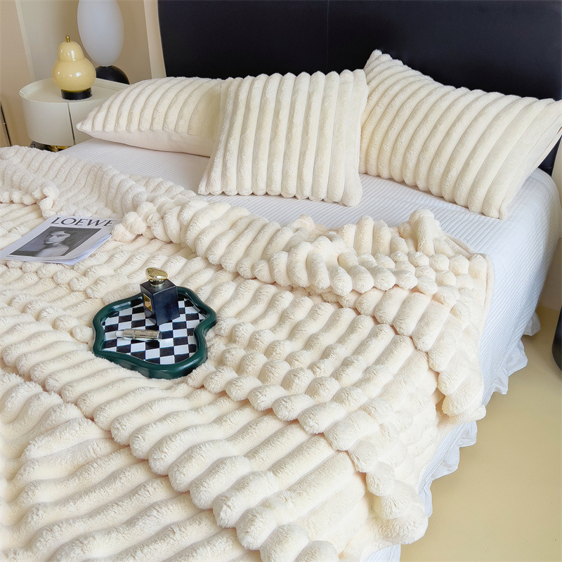 Rabbit Fur Blanket, Solid Color Winter Bedding, Thickened Baby Velvet, Warm Milk Velvet Blanket, Flannel Throw Blanket, Sofa Blanket