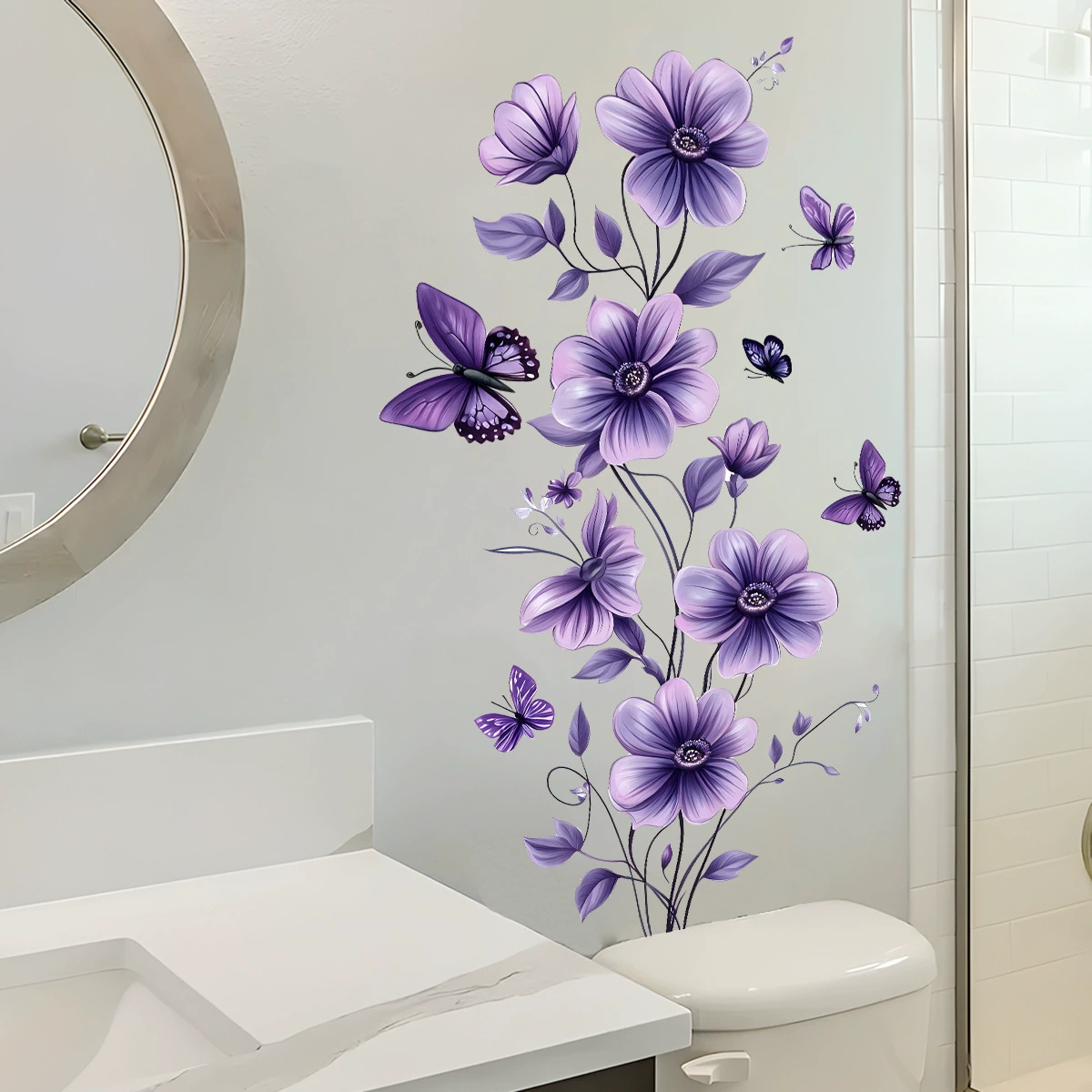 Наклейка на стену Purple Butterfly Flower, новый AD9209, спальня, гостиная, фон, съемная самоклеящаяся наклейка