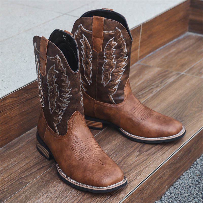 881 Cowboy boots 西部牛仔靴子时尚刺绣骑士靴V口长筒靴外贸大码|undefined
