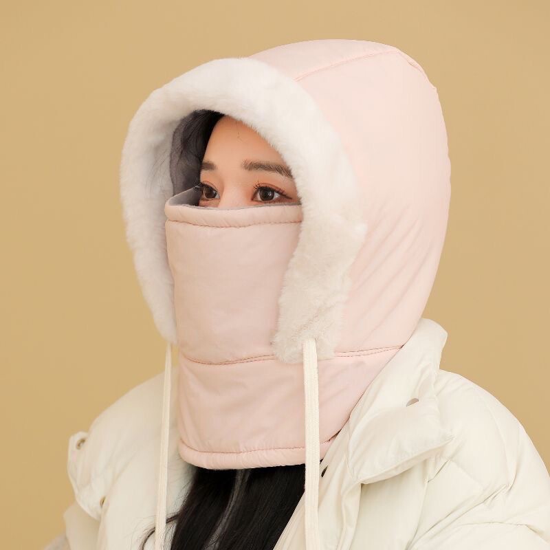 羽绒雷锋帽女秋冬季围脖一体加厚保暖防寒头套面罩骑车防风帽子男|undefined