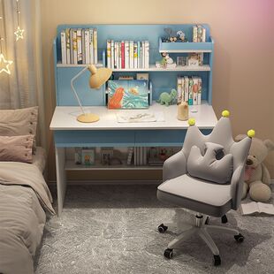 Children's Desk Bookshelf Integrated Table Bedroom Home Study Table Primary School Student Writing Desk Boy Girl Homework Desk and Chair