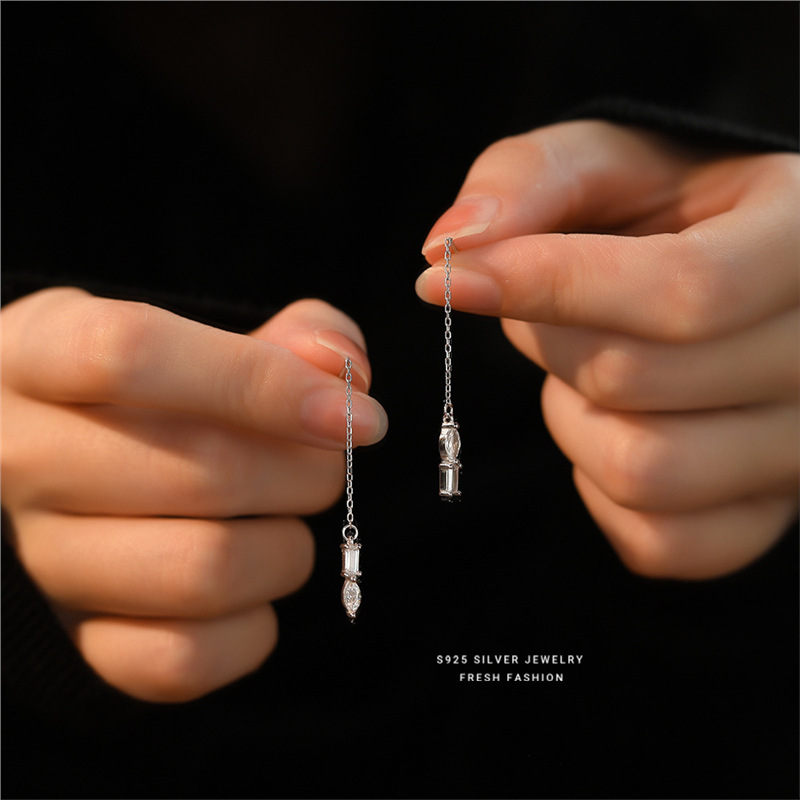 S925 Sterling Silver Geometric Tassel Earrings With Zircon_voghion.com