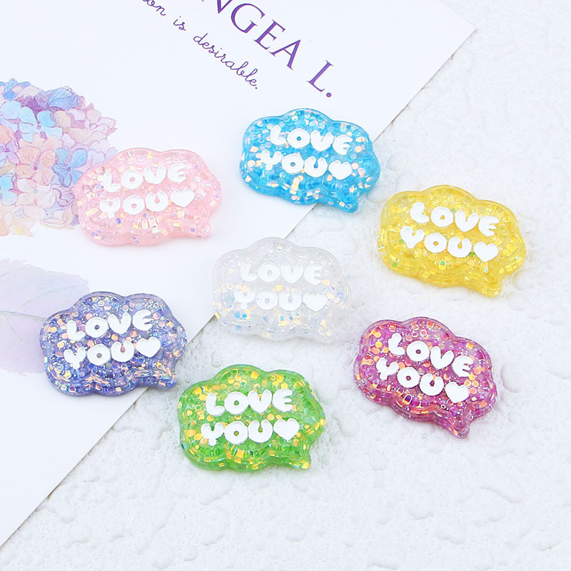 Nueva lentejuelas inglés palabra marca creativa crema pegamento material DIY epoxi teléfono caso horquilla accesorios para el cabello resina al por mayor