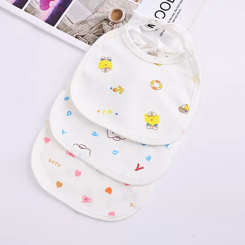 新生儿童口水巾 婴儿纯棉围兜宝宝围吃饭口罩式圆形卡通系带围嘴
