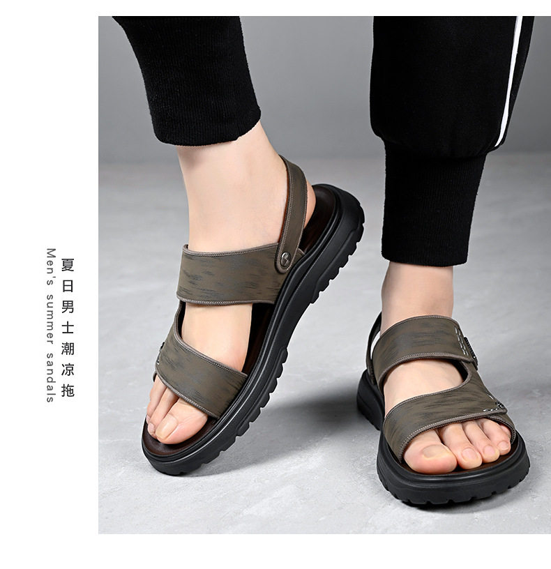 Dép sandal nam quai ngang hở ngón đế dày lót cao su mềm, đi ngoài trời và đi biển — QS991 màu kaki, QS991 màu đen chi tiết 13