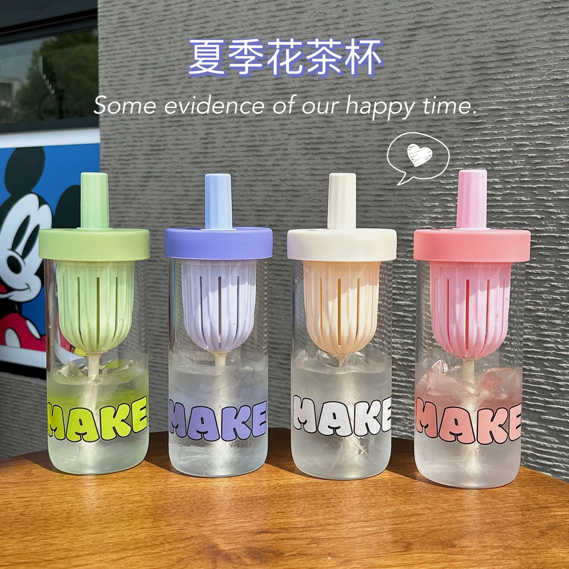 Gelas Air Teh Musim Panas Gelas Sedotan Meja dengan Saringan Tahan Suhu Tinggi Gelas Air Minum Dingin Sederhana Gelas Pemisahan Air Teh