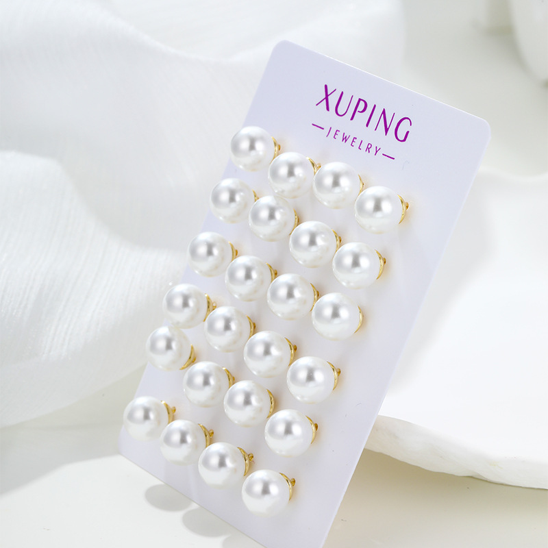 Aretes de Perla de Imitación de Aleación de Cobre Galvanizados para Mujer